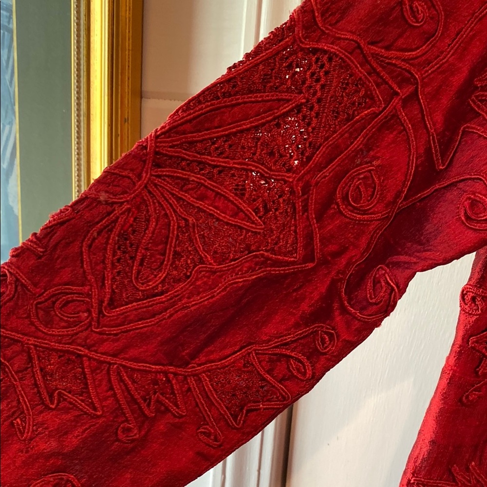 Vibrant Red Textured Suit Jacket with Tailored Fit - Picture 6 of 11